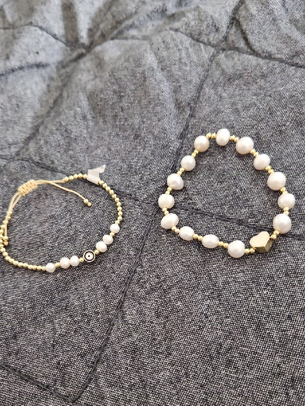 Gold Filled and White Freshwater  Beaded Women's Bracelet Set